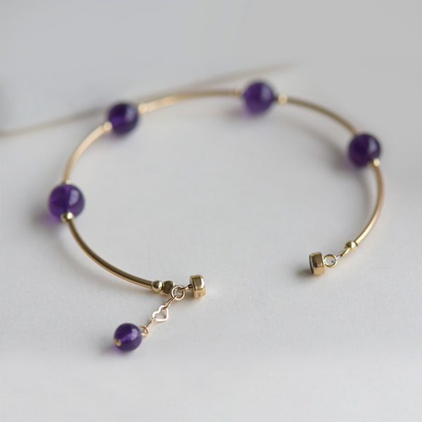 Gold Amethyst Bead Bracelet Handmade Jewelry Accessories Women back