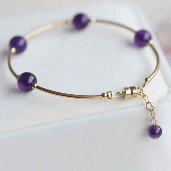 Gold Amethyst Bead Bracelet Handmade Jewelry Accessories Women back