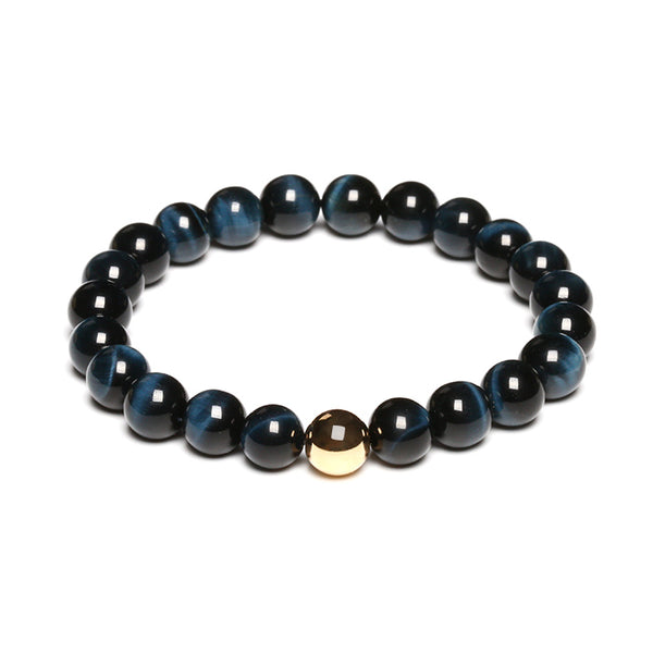 14K Gold Blue Tigereye Bead Bracelet Handmade Lovers Jewelry Accessories Women Men
