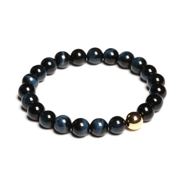 Gold Blue Tigereye Bead Bracelet Handmade Lovers Jewelry Accessories Women Men front side