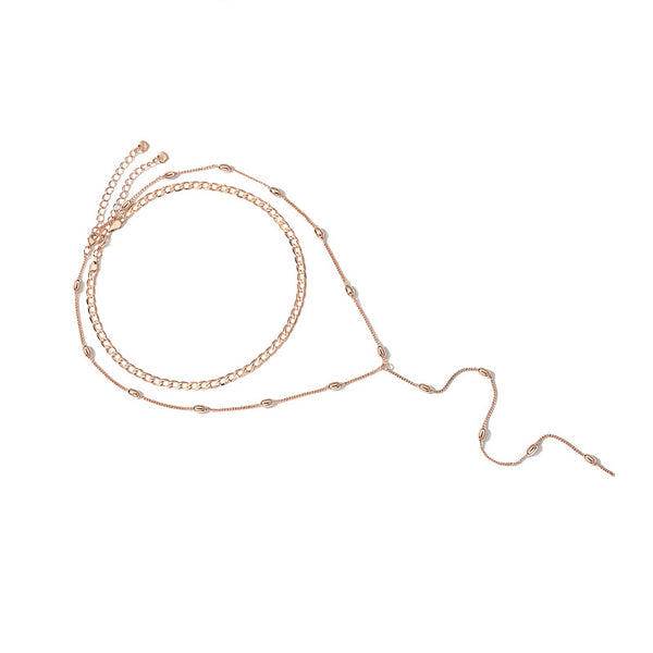 Gold Plated Double Strand Choker Y-Necklace Fashion Jewelry Accessories for Women