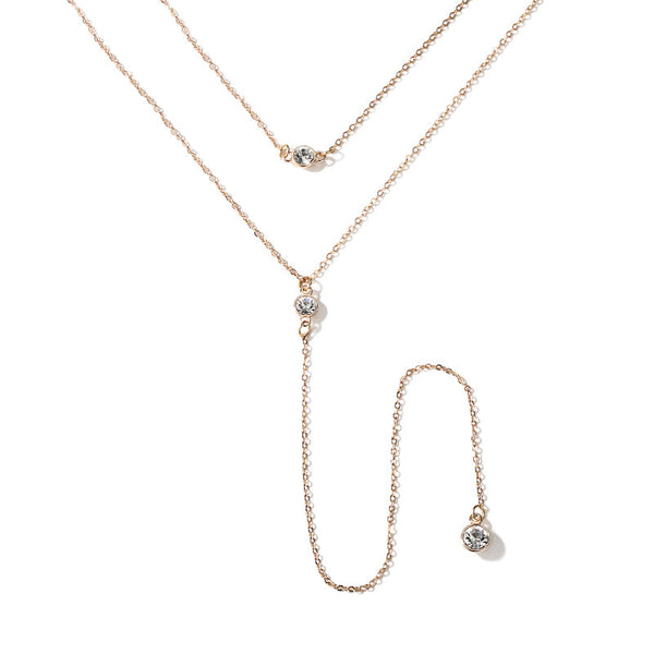 Gold Plated Fashion Double Strand Y-Necklace Pendant Neacklace Jewelry Accessories for Women