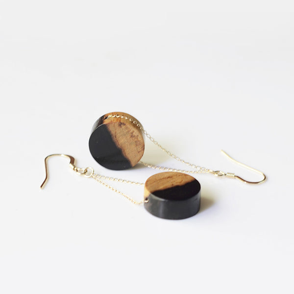 Gold Wood Drop Earrings Handmade Jewelry Accessories Women gift