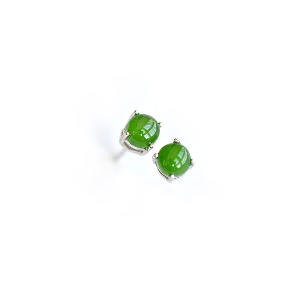 Green Jade Stud Earrings in Sterling Silver Handmade Jewelry Accessories Gifts for Women
