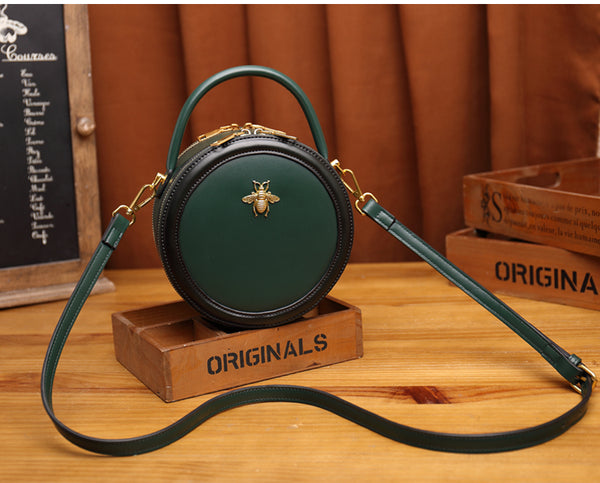 Bee Leather Circle Bag Crossbody Bags Shoulder Bag Purses for Women