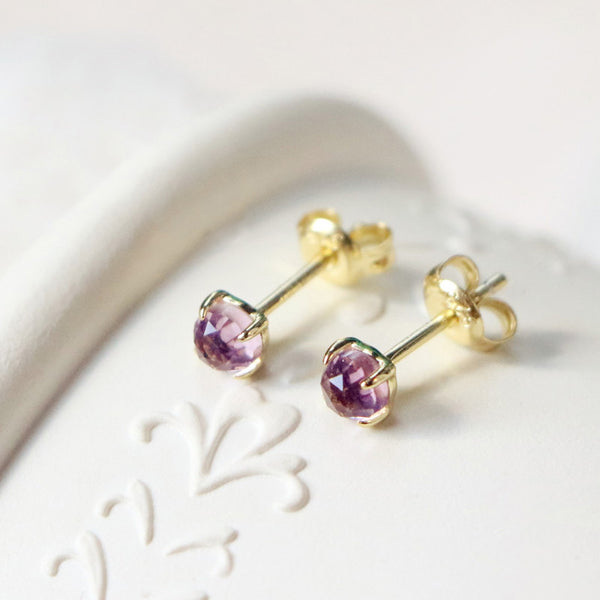 Handmade Natural Amethyst Stud Earrings in Gold Plated Silver Accessories Women