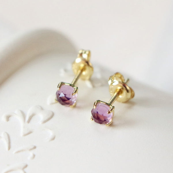 Handmade Amethyst Stud Earrings Gold Silver Accessories Women side