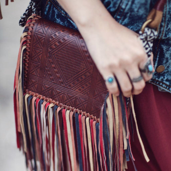Handmade Boho Leather Fringe Crossbody Purse Western Purses With Fringe For Women Accessories