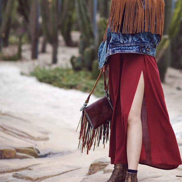 Handmade Boho Leather Fringe Crossbody Purse Western Purses With Fringe For Women Beautiful