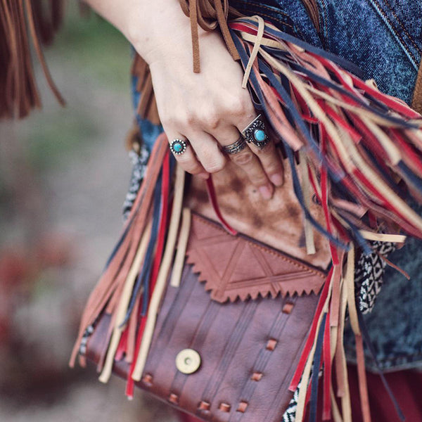 Handmade Boho Leather Fringe Crossbody Purse Western Purses With Fringe For Women Chic