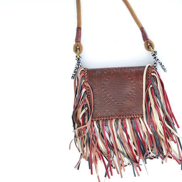 Handmade Boho Leather Fringe Crossbody Purse Western Purses With Fringe For Women Cowhide