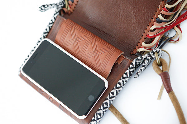 Handmade Boho Leather Fringe Crossbody Purse Western Purses With Fringe For Women Inside