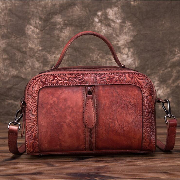 Handmade Womens Embossed Leather Handbags Cross Shoulder Bag For Women