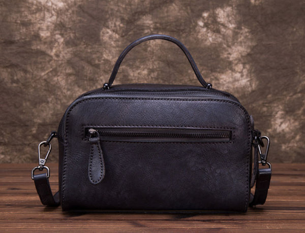 Handmade Embossed Leather Handbags Cross Shoulder Bag For Women Black