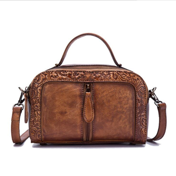 Handmade Embossed Leather Handbags Cross Shoulder Bag For Women Chic