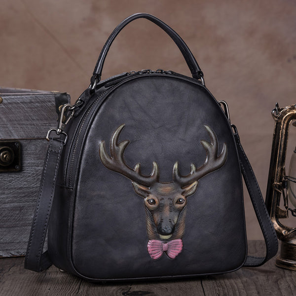 Handmade Genuine Leather Backpack handbag Crossbody Shoulder Bags Purses Women Black