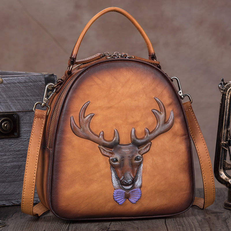 Handmade Genuine Leather Backpack handbag Crossbody Shoulder Bags Purses Women Brown