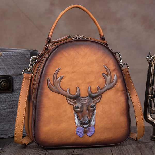 Handmade Genuine Leather Backpack handbag Crossbody Shoulder Bags Purses Women Brown