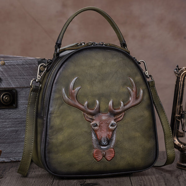 Vintage Leather Womens Backpack Unique Handbag Crossbody for Women