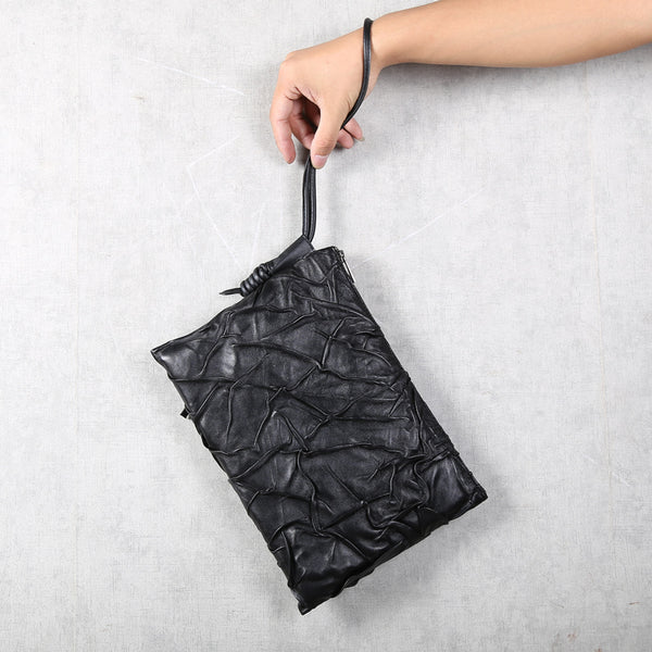 Handmade Genuine Leather Clutches Black Leather Handbags Purse for Women and Men Minimalism