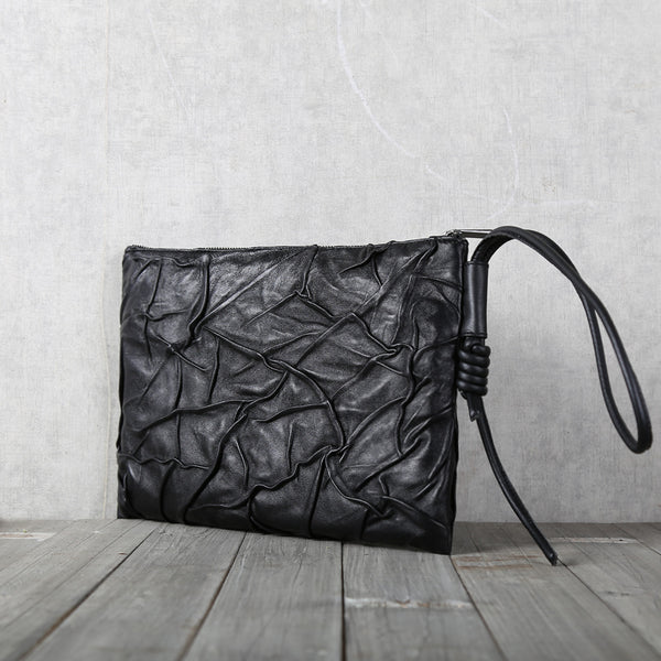 Handmade Genuine Leather Clutches Black Leather Handbags Purse for Women and Men Unique