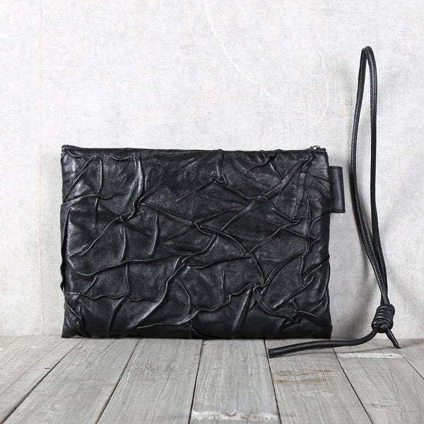 Handmade Genuine Leather Clutches Black Leather Handbags Purse for Women and Men cool