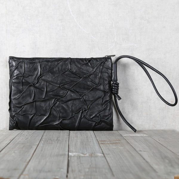 Handmade Genuine Leather Clutches Black Leather Handbags Purse for Women and Men gifts