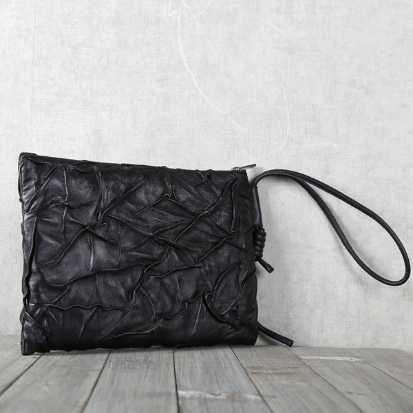 Handmade Genuine Leather Clutches Black Leather Handbags Purse for Women and Men fashionable