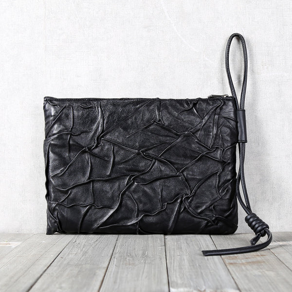 Handmade Genuine Leather Clutches Black Leather Handbags Purse for Women and Men