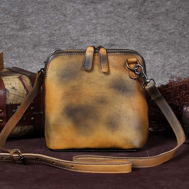 Handmade Genuine Leather Crossbody Shoulder Bags Purses Accessories Gift Women Yellow
