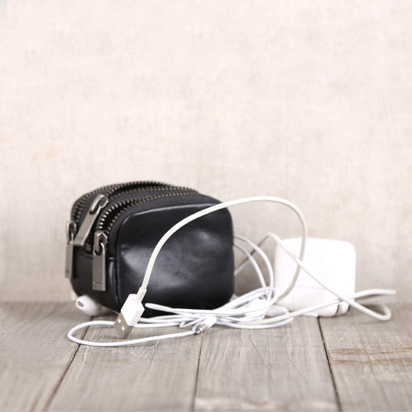 Handmade Genuine Leather Digital Package Coin Purse Card Wallet Women Men Cable package