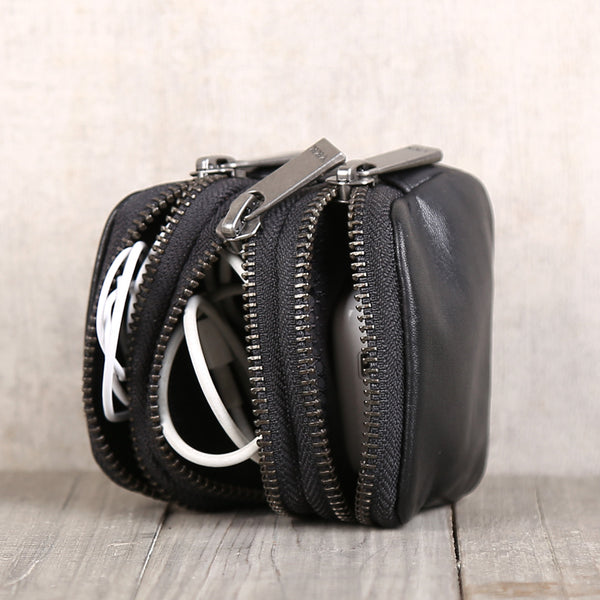 Black Leather Womens Zip Coin Purse Small Leather Wallets for Women