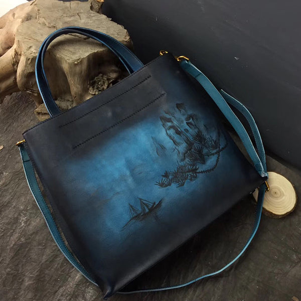 Handmade Genuine Leather Handbags Totes Bags Purses Accessories Gift for Women