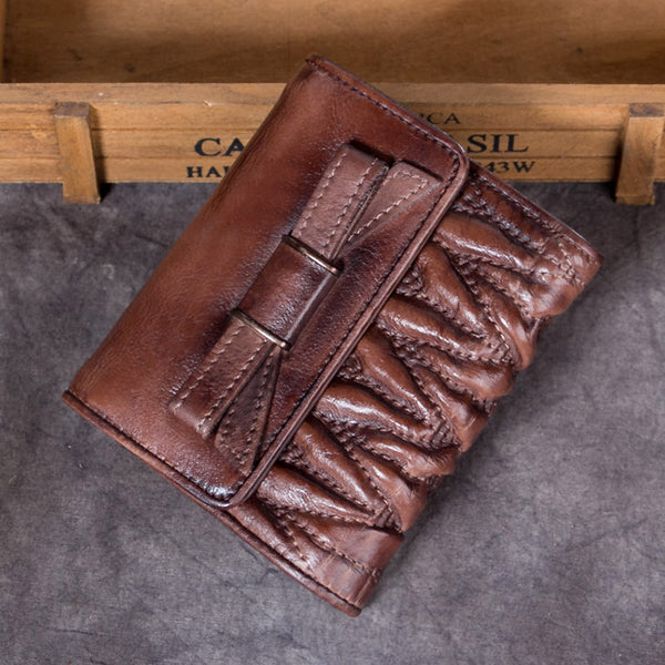 Handmade Genuine Leather Short Wallets Clutches Purses Accessories Gift Women Coffee