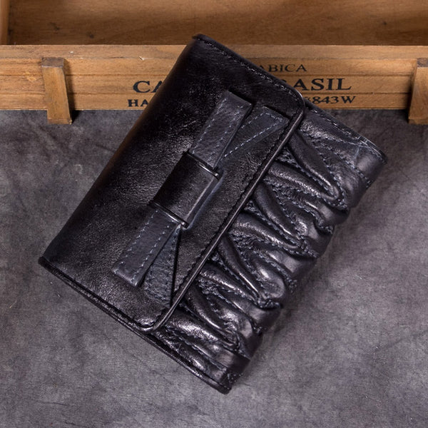 Handmade Genuine Leather Short Wallets Clutches Purses Accessories Gift Women Grey
