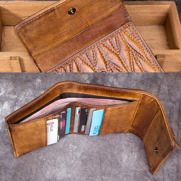 Handmade Genuine Leather Short Wallets Clutches Purses Accessories Gift Women