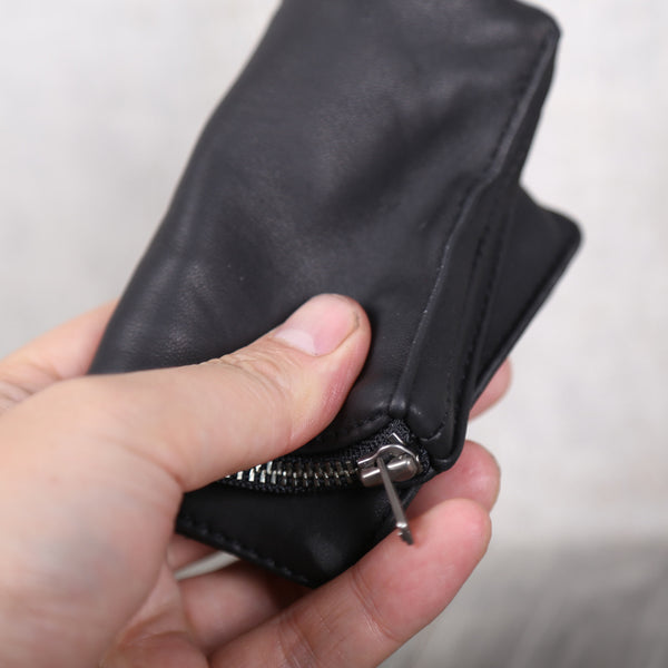 Small Womens Black Leather Coin Purse Leather Card Wallets for Women