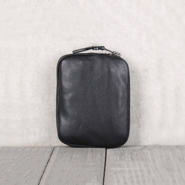 Handmade Genuine Leather Short Zip Wallets Clutches Coin Card Wallet Purse Women Men Minimalism