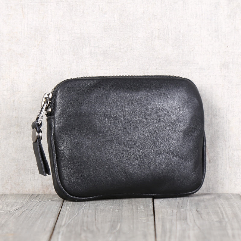 Handmade Genuine Leather Short Zip Wallets Clutches Coin Card Wallet Purse Women Men