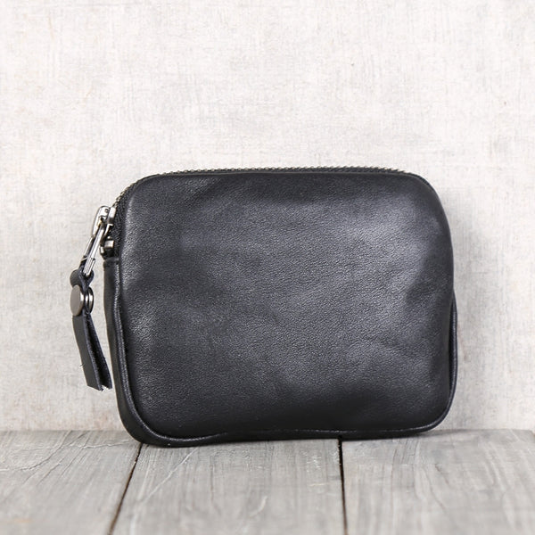 Handmade Genuine Leather Short Zip Wallets Clutches Coin Card Wallet Purse Women Men