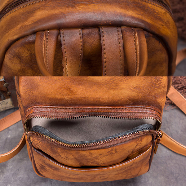 Handmade Genuine Leather Small Backpack Laptop Bags School Bags Purses Women Details