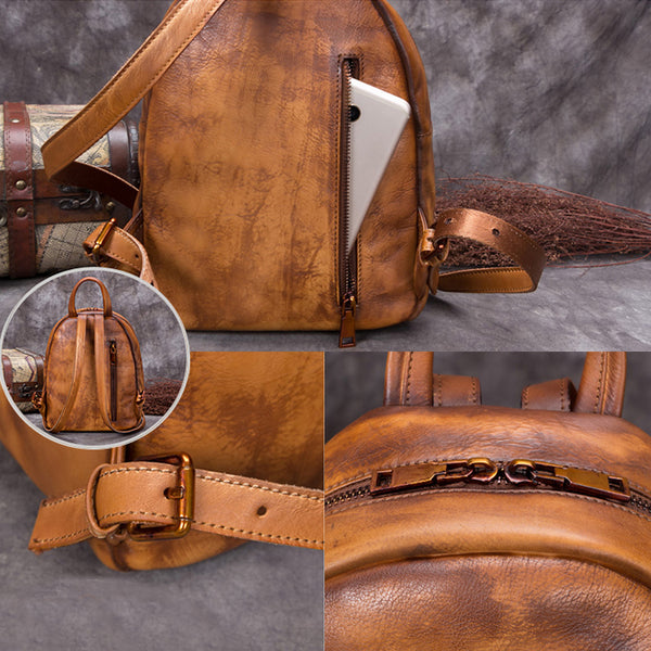 Handmade Genuine Leather Small Backpack Laptop Bags School Bags Purses Women