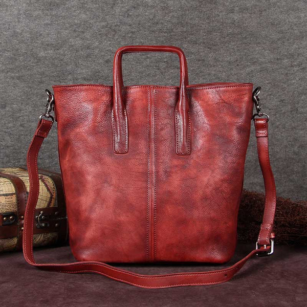 Handmade Genuine Leather Totes Handbags Crossbody Shoulder Bags Purses Accessories Gift Women Red