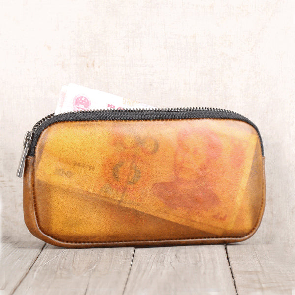 Handmade Genuine Leather Transparent Wallet Clutches Phone Case Women Men Minimalism