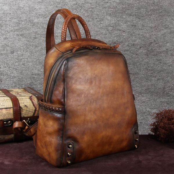Handmade Genuine Leather Vintage Backpacks Handbag School bags Purses Women Brown