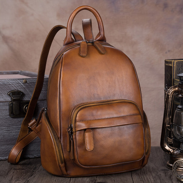 Handmade Genuine Leather Vintage Backpacks Handbag School bags Purses Women Brown
