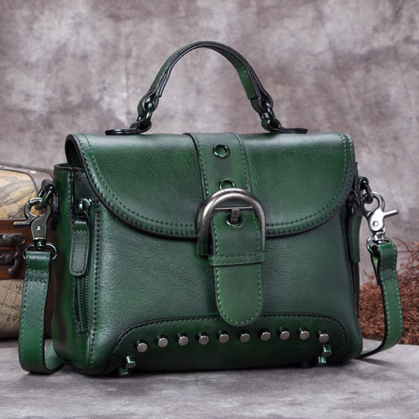Rivets Womens Leather Handbags Leather Crossbody Bags Purse for Women