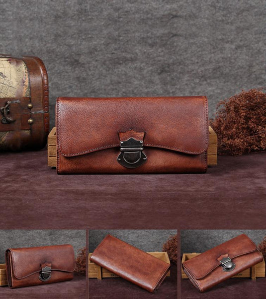 Handmade Genuine Leather Vintage Long Wallet Purse Clutch Accessories Gift Women Cool