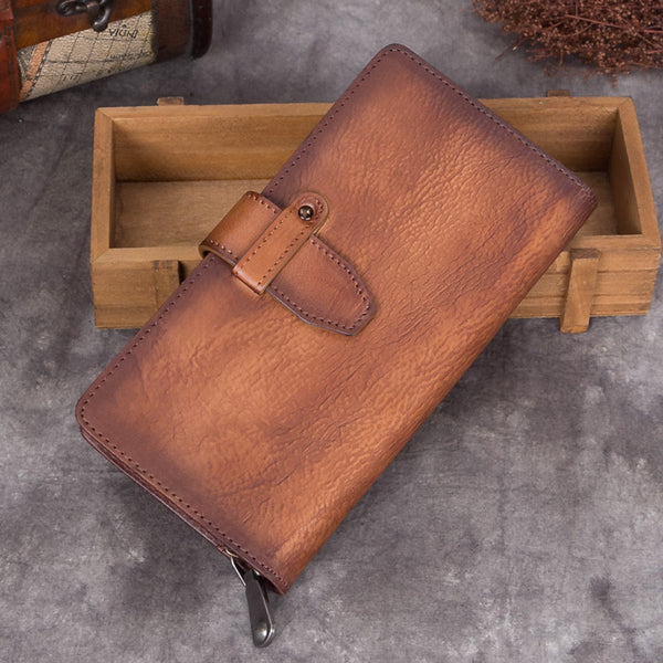 Handmade Genuine Leather Vintage Long Wallet Purse Clutch Accessories Gift Women brown