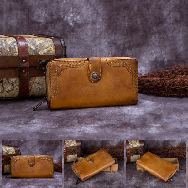 Handmade Genuine Leather Vintage Long Wallet Purse Clutch Accessories Gift Women chic